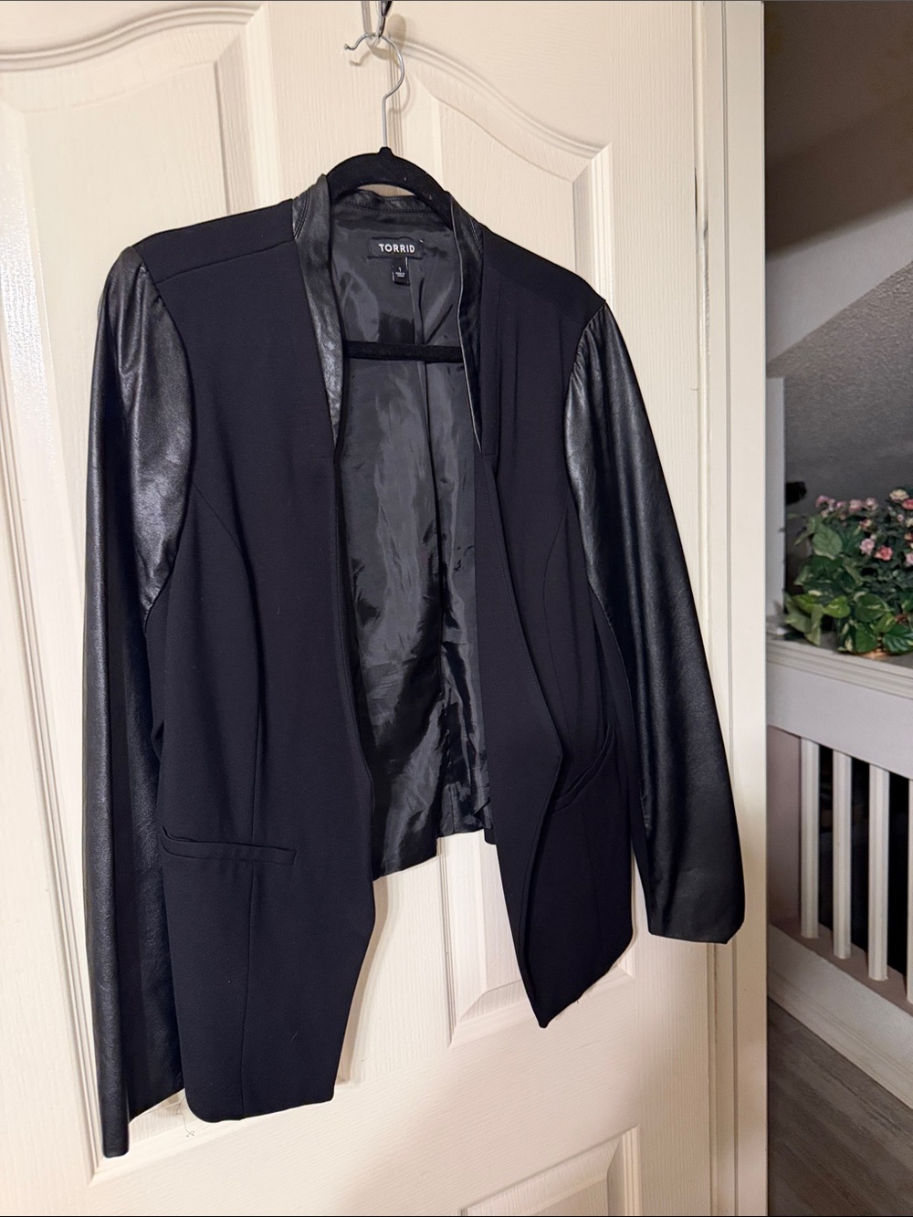 torrid Black Open-Front Blazer with Faux-Leather Sleeves
